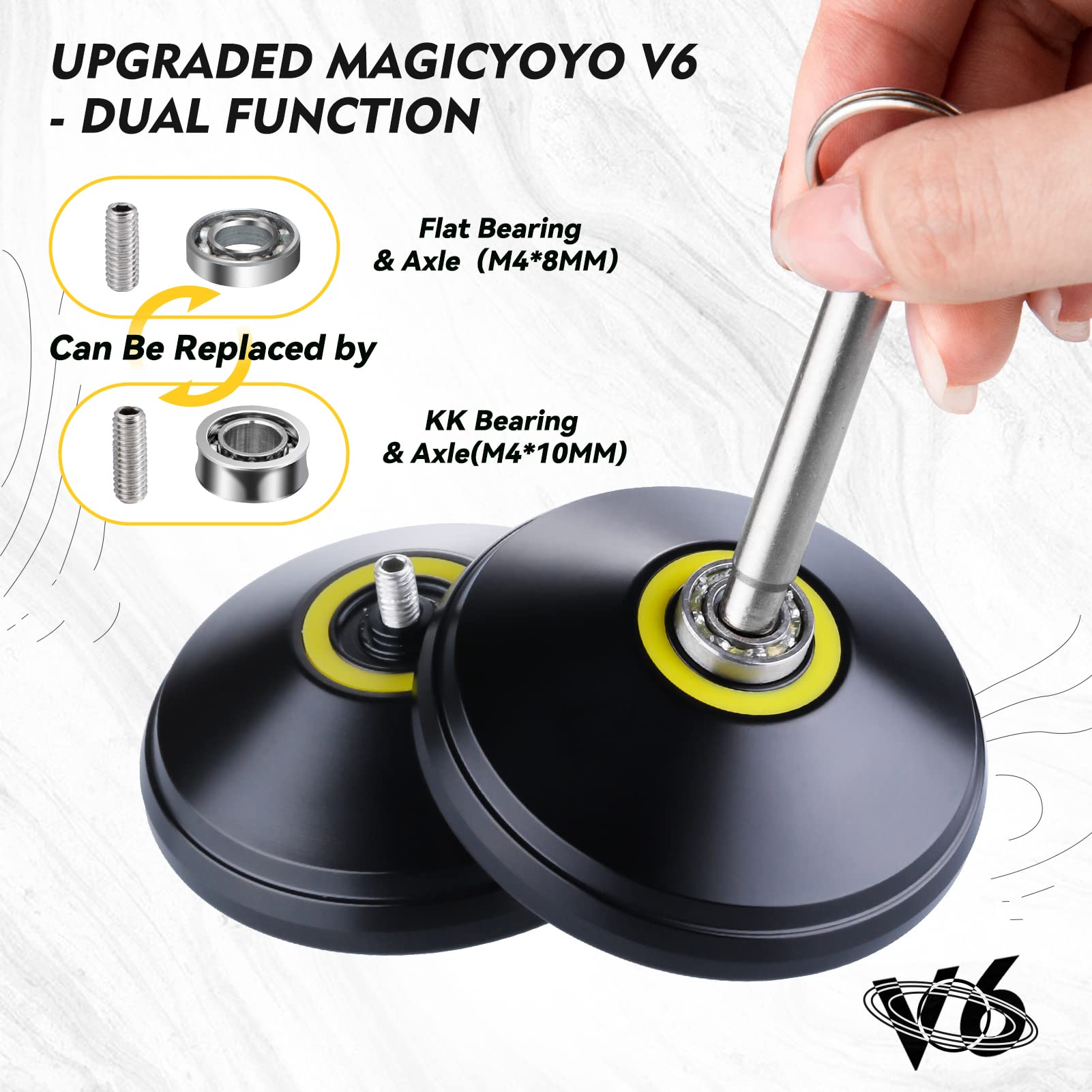 Pack of 2 Responsive YoYos - Plastic Yoyo K1 Blue &Alloy Yoyo V6 Black Dual Purpose (Unresponsive Bearing Kit), with 2 Yoyo Bags + 24 Strings and 1 Yo-Yo Glove Gift
