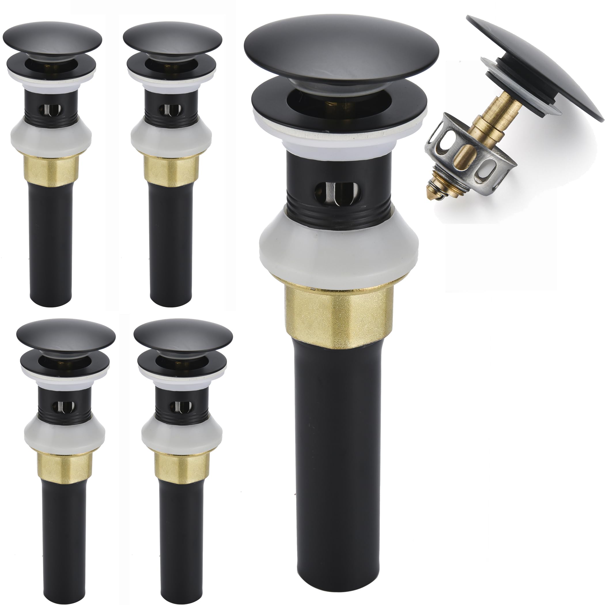 Photo 1 of **2 ONLY**Rockgoya Bathroom Sink Drain,5 Pack Drain Stopper Bathroom Sink with Overflow,Pop Up Drain Assembly with Detachable Strainer Basket,Built-in Anti-Clogging Strainer,Stainless Steel Mattle Black