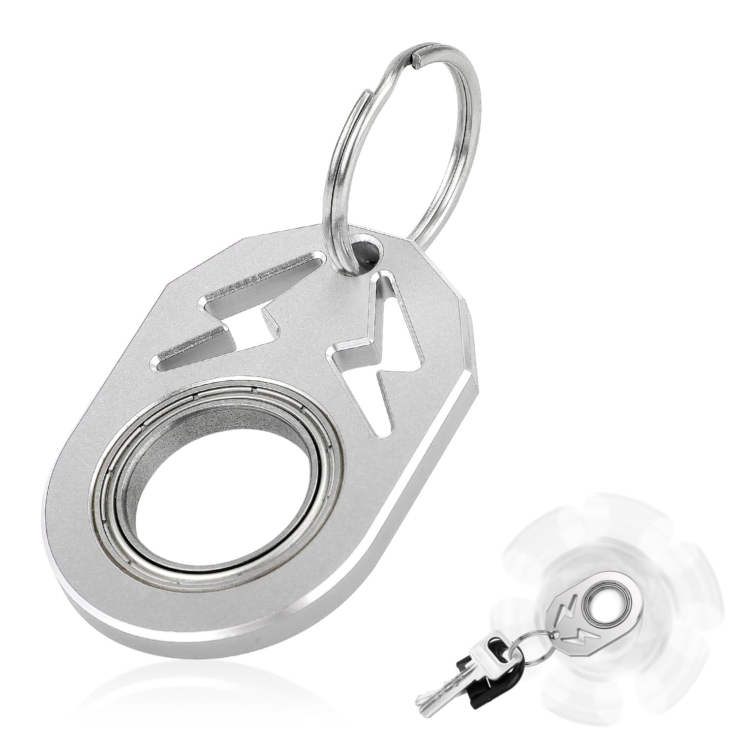 Fidget Keychain Spinner, Metal Spinning Key Chain Portable Keyring Spinner Key Ring Holder Toys Gift for Adult Men Women Teens Finger Exercise (Silver)