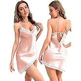 KJSUHFN Women's V Neck Lace Satin Nightgown Chemise Sleepwear Lingerie