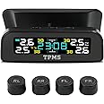 AOCISKA Tire Pressure Monitoring System,Wireless Solar TPMS Tire Pressure Monitor System,Tpms System with 4 External Sensors Installed on Windowshield Real-Time Display 22-87 PSI for Car RV SUV MPV