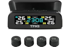 AOCISKA Tire Pressure Monitoring System,Wireless Solar TPMS Tire Pressure Monitor System,Tpms System with 4 External Sensors Installed on Windowshield Real-Time Display 22-87 PSI for Car RV SUV MPV