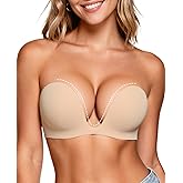 Upushall Strapless Push Up Bras for Women Padded Deep Plunge U Shape Halter Non Slip Seamless Bra