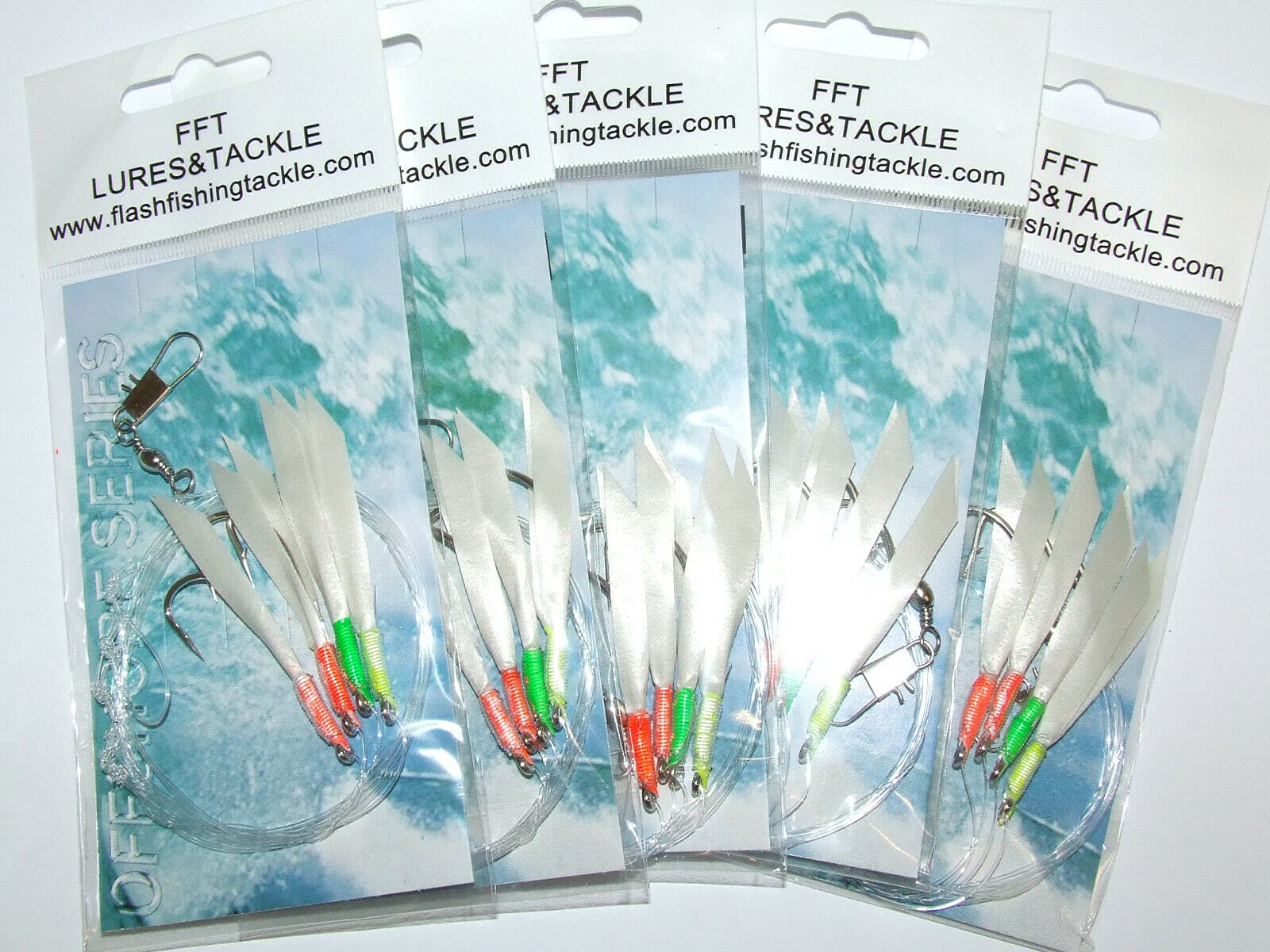 5 x Daylight Feather Rig 4 Hook 4/0 Sea Boat Fishing Cod Bass Mackerel