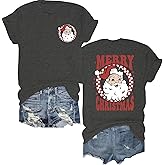 UYIQL Christmas Shirts for Women Funny Merry Christmas Graphic T-Shirts Xmas Holiday Short Sleeve Tee Tops