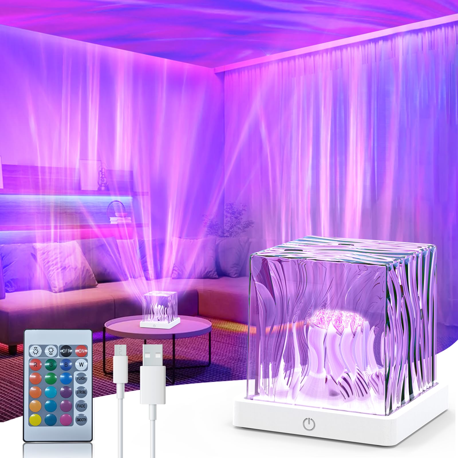 Photo 1 of Northern Lights Projector, 16 Colors Rechargeable Aurora Light Projector & Mood Lighting Galaxy Lamp, Aurora Water Ripple Projector Light with Remote Control for Room Decorations,Cool Lights