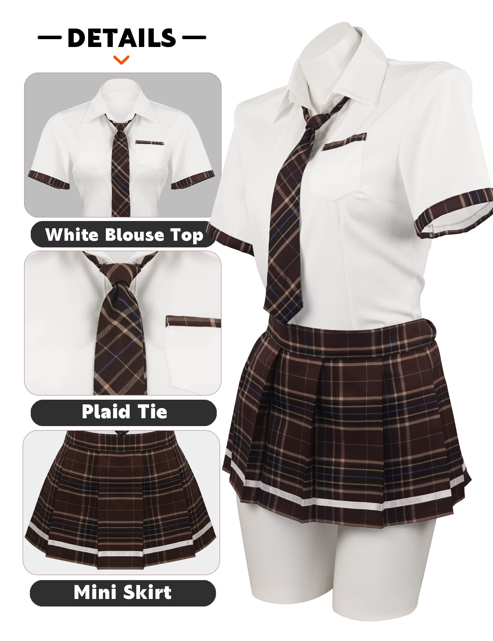 paloli Women Schoolgirl Costumes Lingerie Set Student Roleplay Outfit With Plaid Mini Skirt