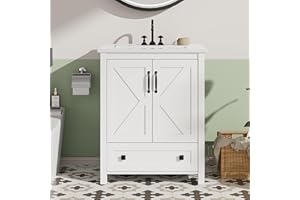 30" Bathroom Vanities with Sink Combo, Modern Vanity with Ceramic Basin, 2 Doors + 1 Storage Drawer, Waterproof Small Bathroo