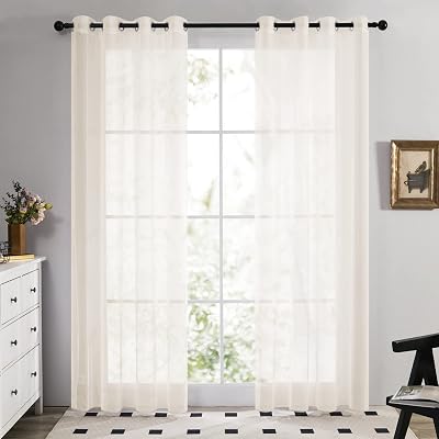 Deconovo Solid Eyelet Semi Transparent Voile Curtains Beige 2 Panels 140x260 cm