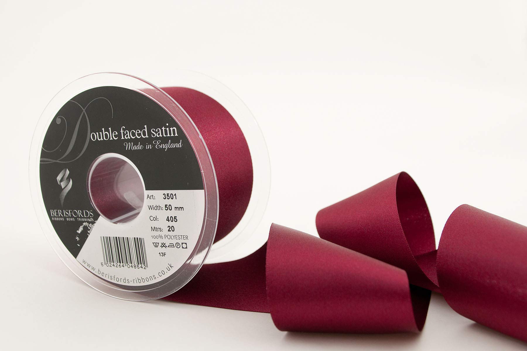 Berisfords Double Satin Ribbon, Burgundy, 20 m — image 1