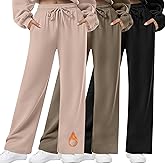 Oakgarden 3 Pack Womens Fleece Lined Sweatpants Straight Leg Thermal Baggy Lounge Pants Elastic Waist Joggers with Pockets