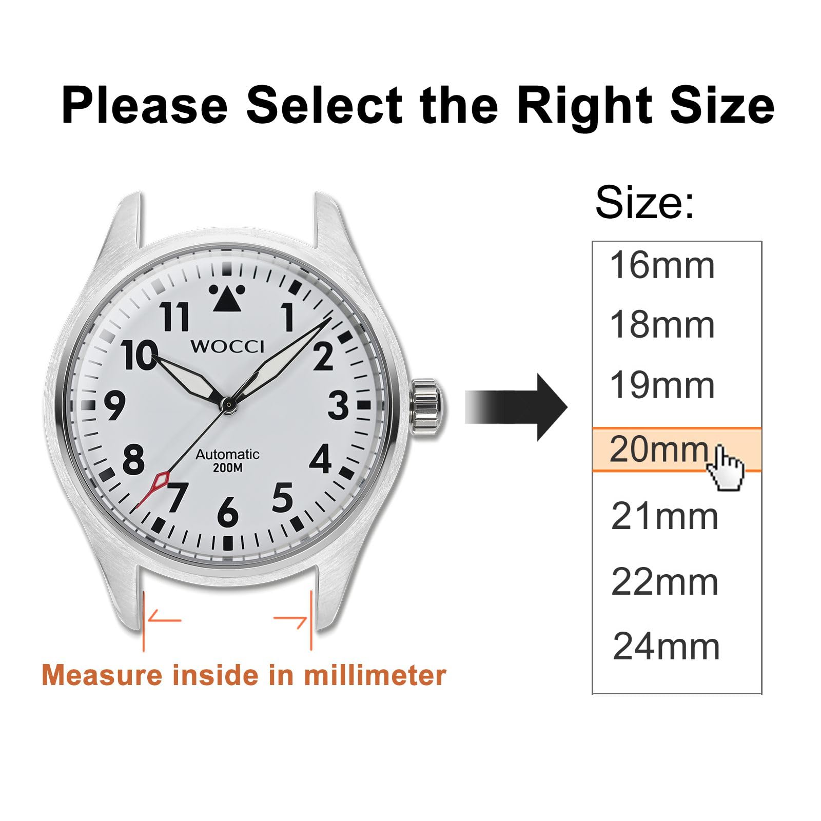 WOCCI WOCCI 18mm Adjustable Nylon Watch Band, Quick Release Sport Loop Strap (Black)