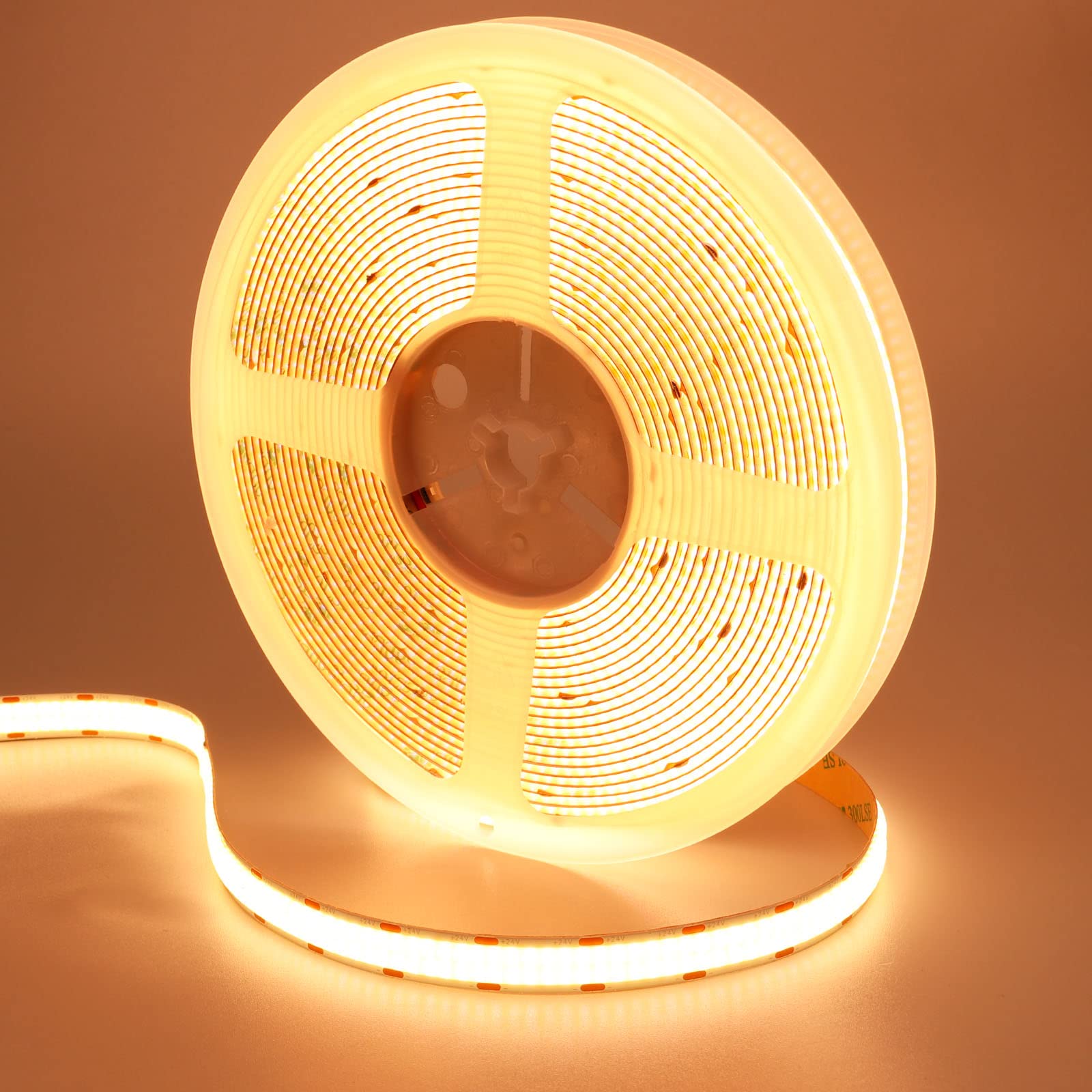 GOMING 32.8ft(10M) 24V Double Row COB LED Strip Light Warm White 3000K 6000LEDs CRI 93+ 20000lm Uniform Glow Dotless Not Waterproof IP20 Flexible LED Tape Lights for DIY Home Decor(No Power Supply)