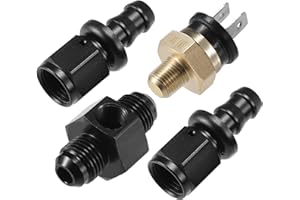 VekAuto Coolant Hose Thermostat Switch Kit, 6AN 180'F on - 165'F Off Transmission Cooler Sensor Fan Oil Cooler Radiator Electric Switch Fitting Universal for Car Truck Metal Black
