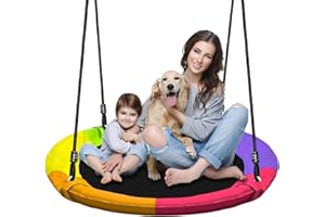 HISECOME 40" Saucer Tree Swing for Kids - 500Lb Weight Capacity, Waterproof Platform Swing Seat with Adjustable Ropes for Kids Playground Outdoor Activity Backyard Fun (Color)