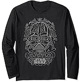 Star Wars Vader Sugar Skull Line Art Long Sleeve T-Shirt