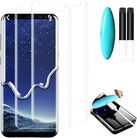 Amazon Com Johncase 2 Pack Screen Protector Compatible For Samsung Galaxy S8 Plus S9 Plus S8 S9 Full Edge 3d Curved Tempered Glass Film W Uv Liquid Adhesive Light Installation Kit Case Friendly