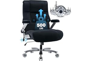 OPOWING Big and Tall Office Chair 500lbs- Executive Desk Chair with Adjustable Lumbar Support 3D Flip UP Arms- Heavy Duty Quiet Wheels Metal Base Ergonomic Computer Chair, Black