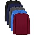 Cooraby 5 Pack Toddler Boys Long Sleeve Shirts Soft Crewneck Top Tees Shirts Kids Solid Colors 2-14 Years