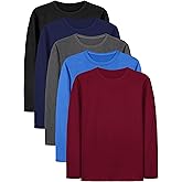 Cooraby 5 Pack Toddler Boys Long Sleeve Shirts Soft Crewneck Top Tees Shirts Kids Solid Colors 2-14 Years