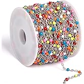 33 Feet Stainless Steel Enamel Chains Bulk, 2mm 304 Stainless Steel Colorful Enamel Beaded Cable Link Chain Roll Spool for Jewelry Making