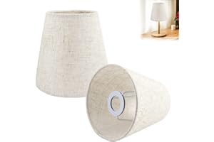 FERCAISH 2pcs Small Lamp Shade Linen Fabric Clip On Bulb Lampshade Barrel Cloth Lamp Cover Replacement Linen Lampshade for Bedroom, Bedside Table Lamp, Wall Lamp(Flax)