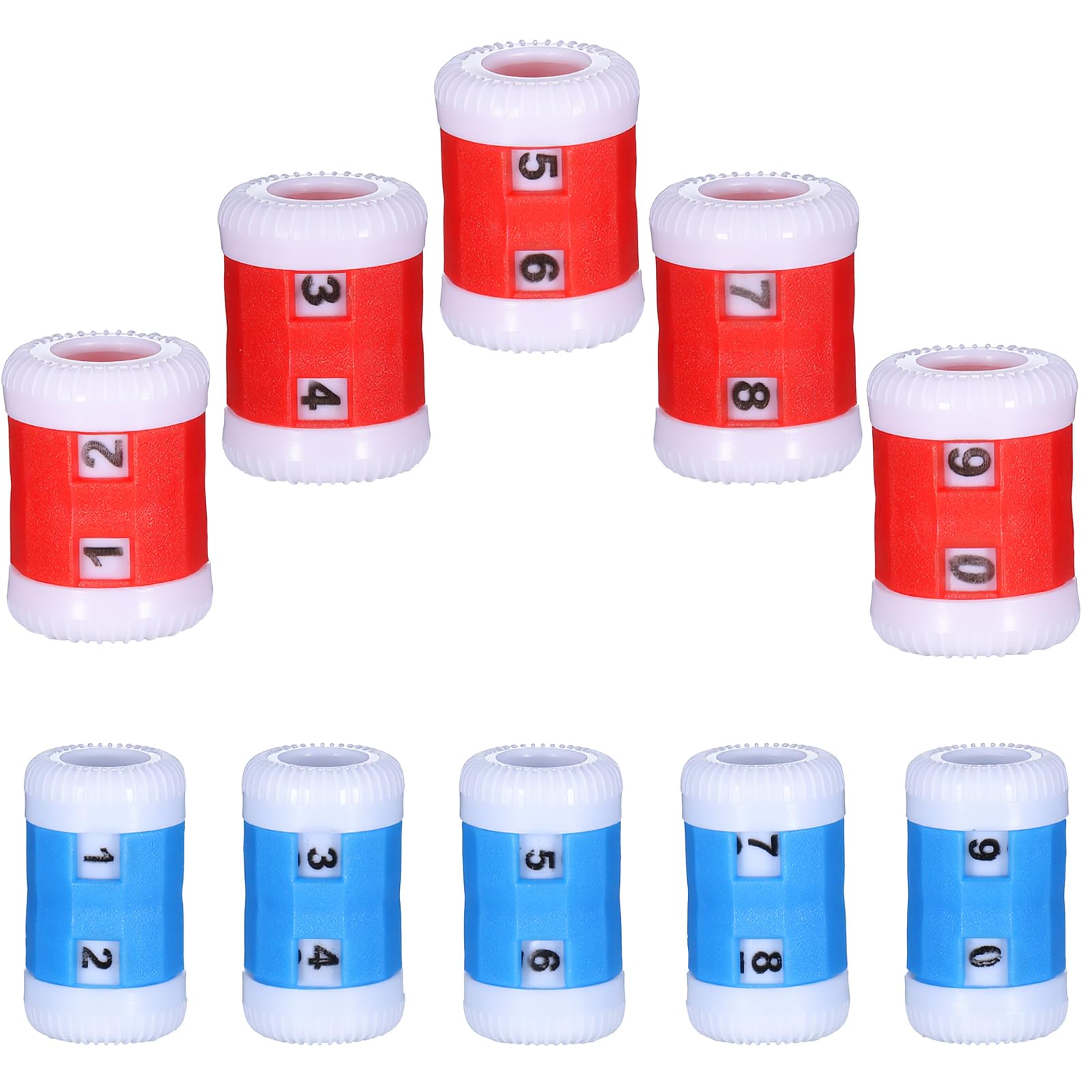 Photo 1 of 10 Pack 2 Sizes Plastic Row Counter for Knitting, Stitch Counters for Crocheting, Knitting Row Counter for Recording The Number of Weaving Rows (5 Large Blue and 5 Small Red)