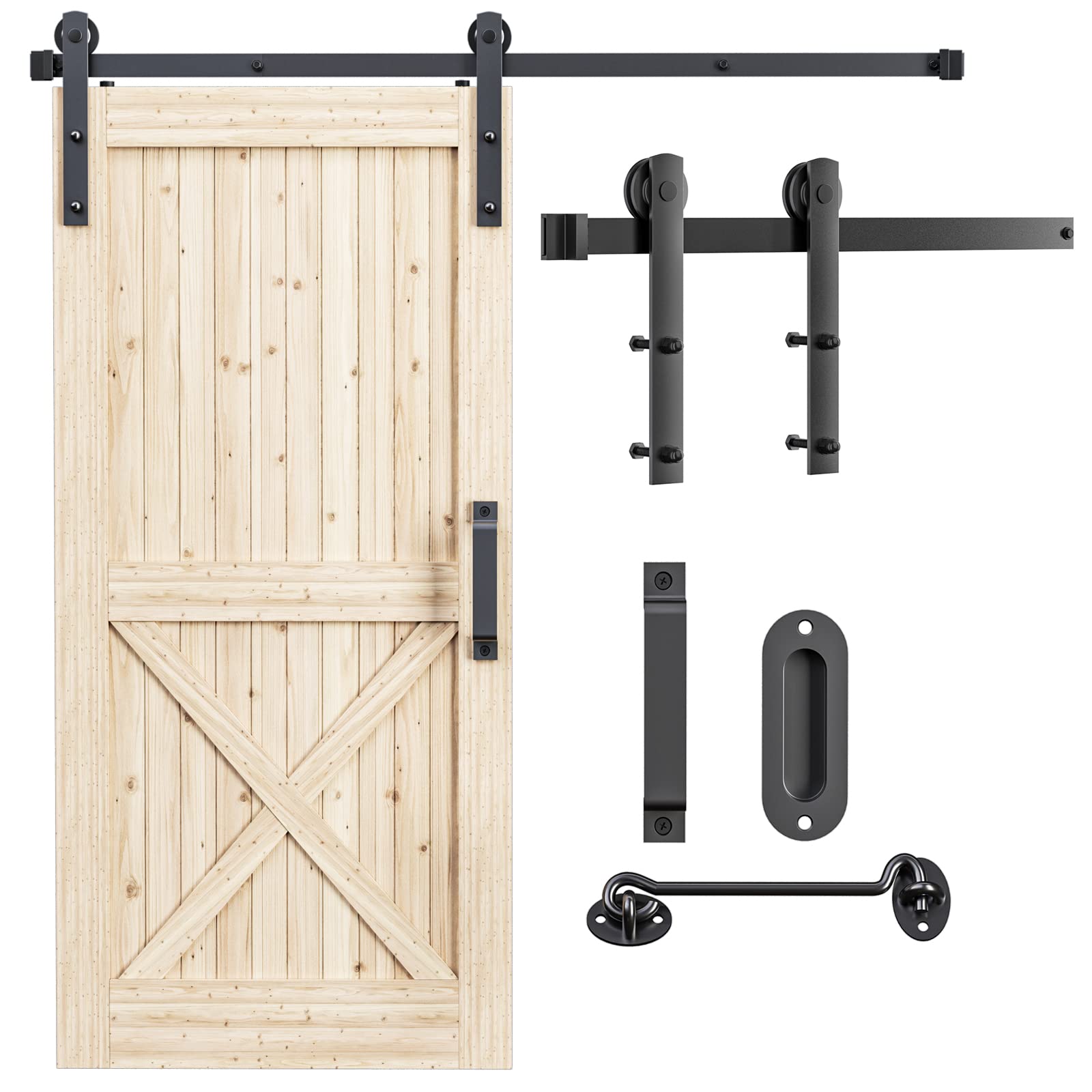 Signstek 6 ft/183cm Sliding Barn Wood Door Hardware Closet Kit with Door Hook and 2 Handles J Shape