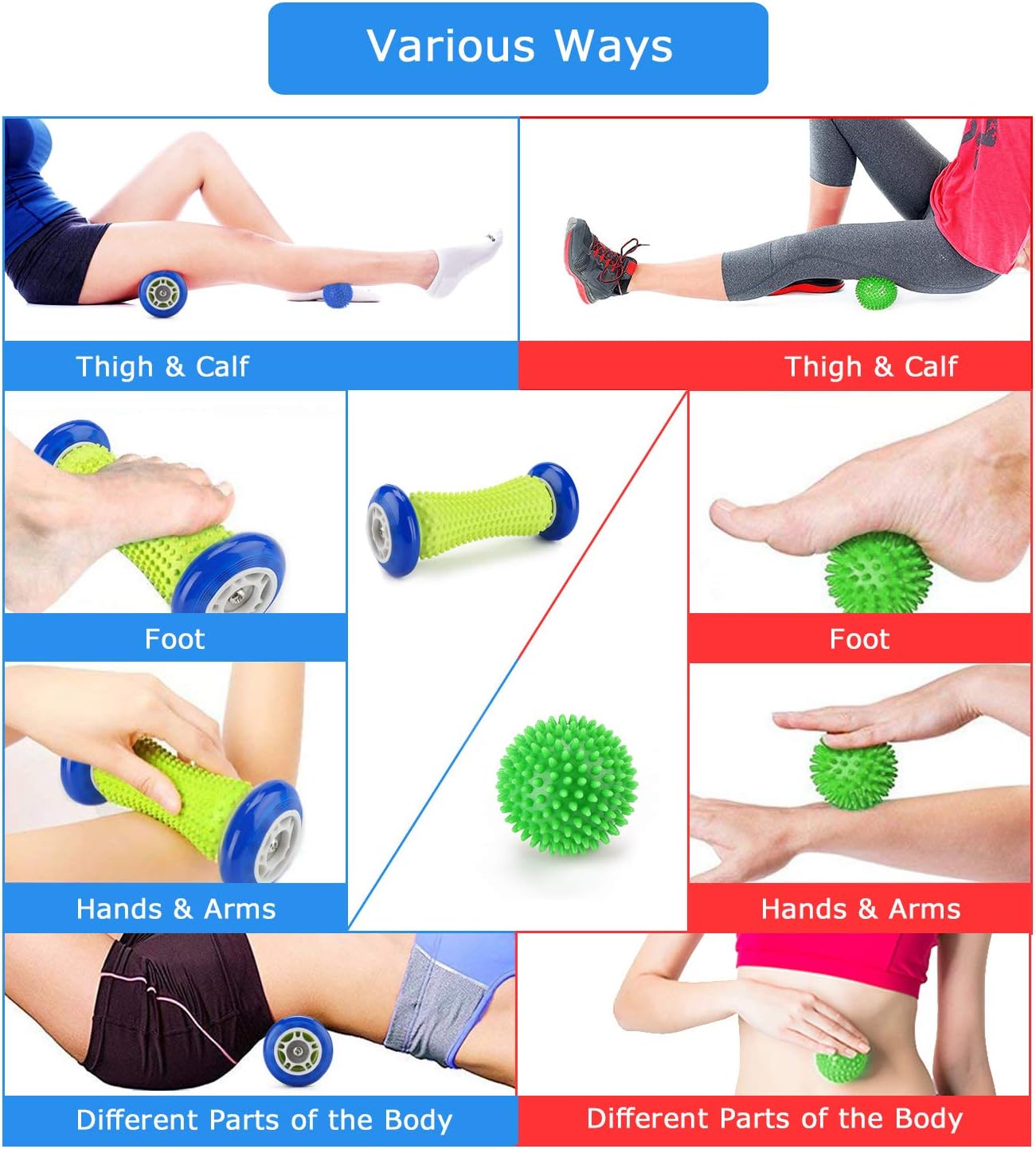 Plantar Fasciitis Roller Foot Massage Ball-Foot Massager Ball Set, 1 Foot Roller and 2 Spiky Massage Balls Deep Tissue, for All Over Body Trigger Point Therapy/Muscle Recovery/Stress Relief: Health & Personal Care