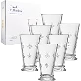 French Bee Highball Glasses | Set Of 6 | Clear Drinking Glass 13 OZ, Old Fashioned Glasses with Bees Embossed Design, Fine Crystal French Glassware, Drinking Glasses, Heavy Water &amp; Juice Glasses Gift