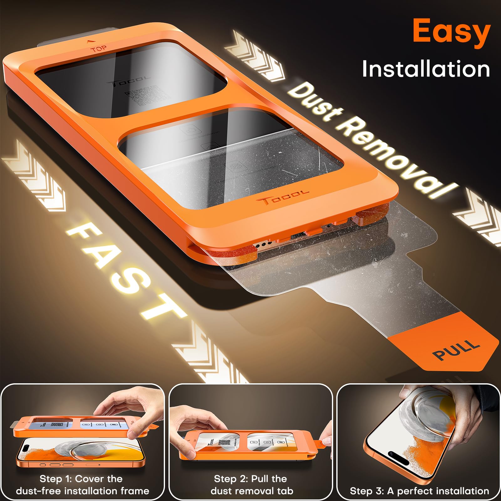 TOCOL 2 Pack Screen Protector for iPhone 17 6.3-Inch, Instant Installation, Tempered Glass HD Clear, Military Grade Shatterproof, Full Coverage Protection, Case Friendly