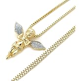 Fashion 21 Sparkled Micro Angel Cherub Pendant 2mm 24 inches Box Chain Necklace Gold Silver Tone