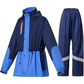 Rain Suit for Women Waterproof Hooded Rain Gear Rain Jacket and Pants | Breathable Mesh Lining, Adjustable Hood, Adjustable Waist, Reflective Strips, Golf, Cycling, Hiking, Fishing, Camping