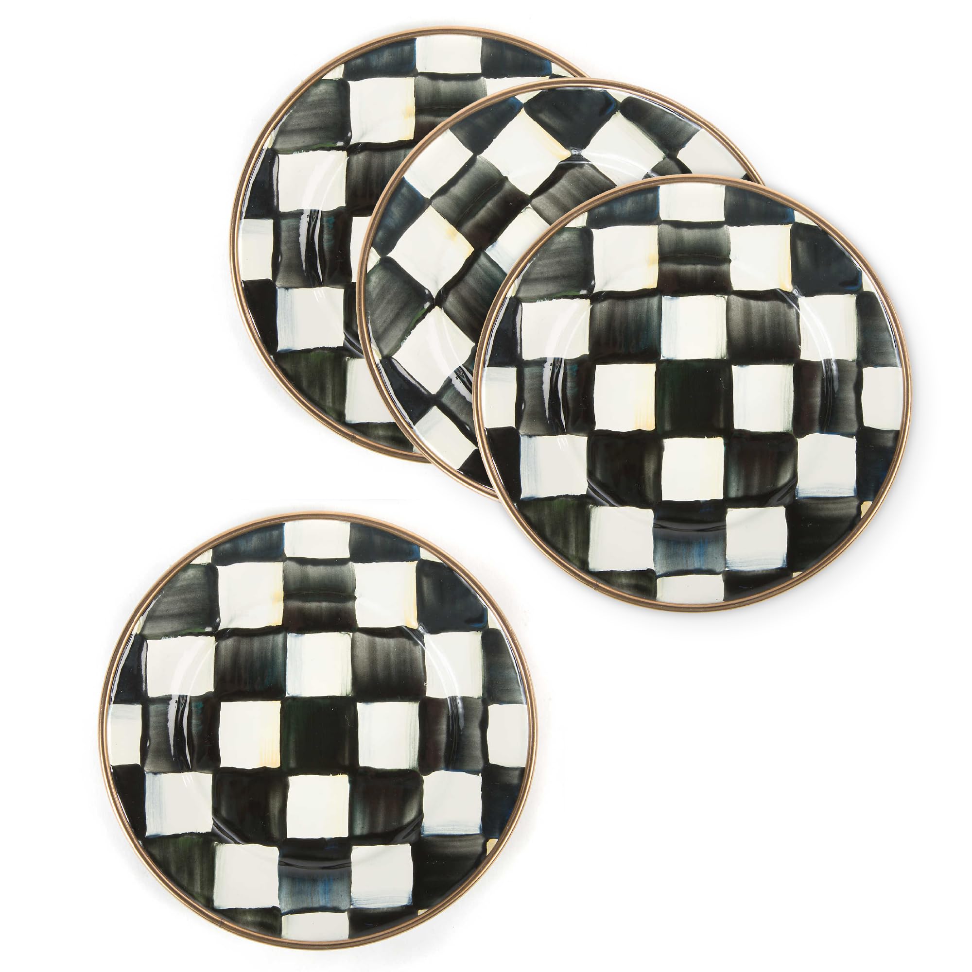 View 1 of ****ONLY TWO***
MACKENZIE-CHILDS Set of 2 Enamel Appetizer Plates, Mini Dessert Plates, 5 Inches, Black-and-White Courtly Check