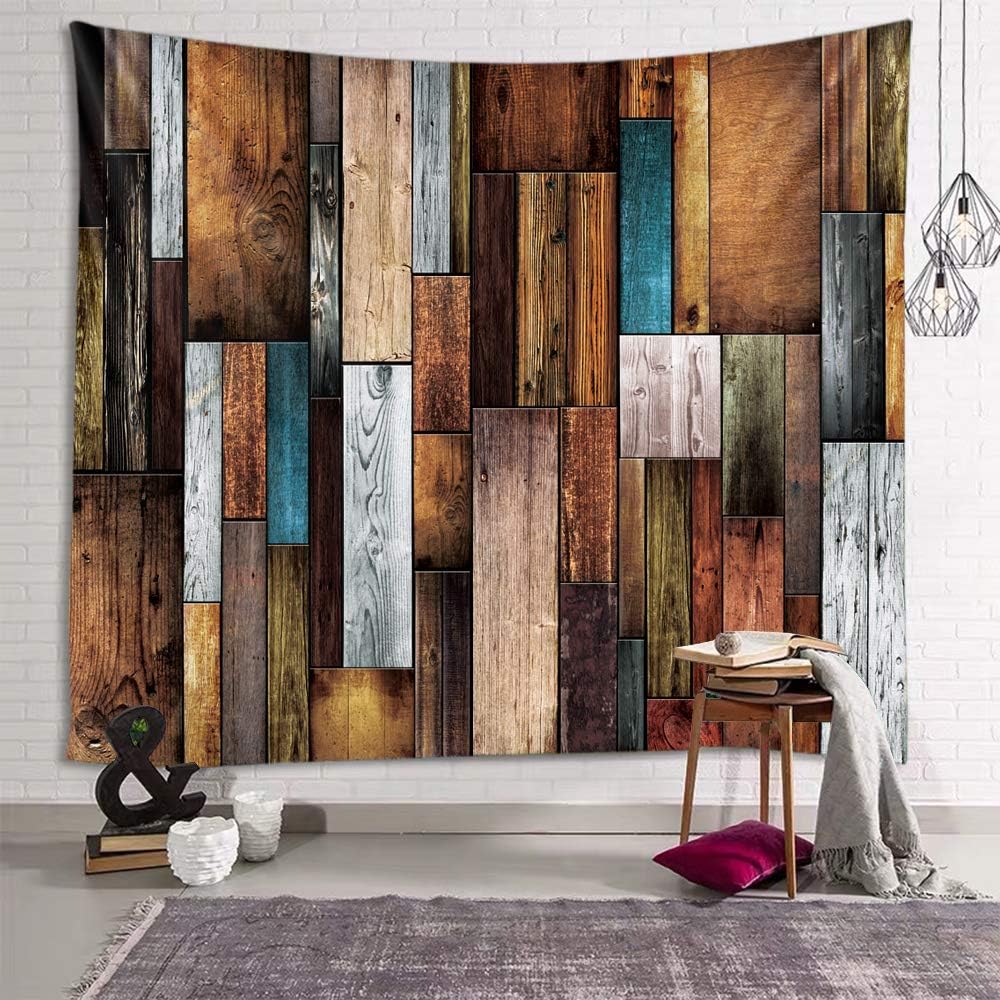Tapestries - Sevendec Vintage Planks Wall Tapestry Striped Wooden Board Tapestry Backdrap for Livingroom Bedroom Dorm Home Decor Brown and Grey W90 x L71