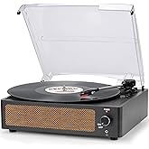 Vinyl Record Player with Speakers Vintage Turntable for Vinyls Records Belt-Driven Turn Table Support 3-Speed, Wireless Playback, Headphone, AUX-in, RCA Line LP Phonograph for Sound Enjoyment Black