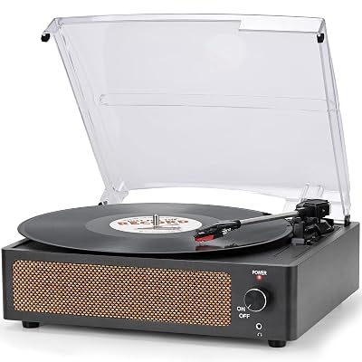 Vinyl Record Player with Speakers Vintage Turntable for Vinyls Records Belt-Driven Turn Table Support 3-Speed, Wireless Playback, Headphone, AUX-in, RCA Line LP Phonograph for Sound Enjoyment Black