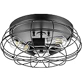 Prominence Home Lincoln Woods 15" Matte Black Industrial Flush Mount Light with Cage - 51552-01