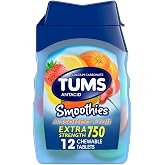 TUMS Smoothies Antacid Tablets, Heartburn Relief, Assorted Fruit, 12 Count | Extra Strength Formula, Neutralizes Acid Instantly for Indigestion and Upset Stomach, Multi-Symptom Relief, Gluten Free