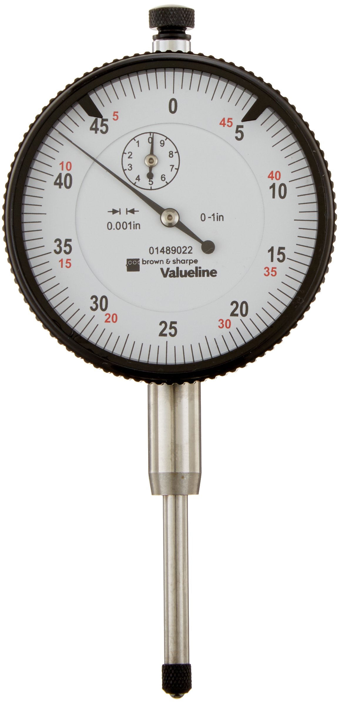 Brown & Sharpe 01489022 Value line AGD 2 Dial Indicator, 2.25" Dial Diameter, 1" Range, 0.001" Reading, White Face