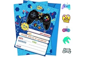 20Pcs Video Game Party Invitations Sets with Envelopes Double-sided Printed Blue Game On Birthday Invitations for Boys Birthd