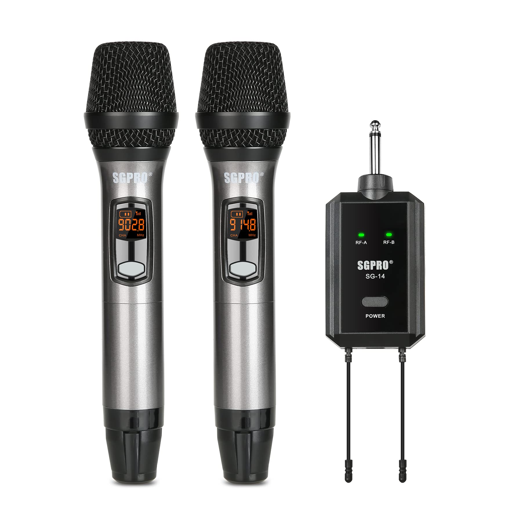 SGPRO Dual Handheld & Headset Portable Wireless Microphone Set with Rechargeable Receiver, 262ft Range, 32 UHF Channels – Ideal for Singing, Speaking, Hosting, and Teaching