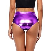 Kepblom Metallic High Waisted Booty Shorts Women's Shiny Cheeky Dance Festival Rave Bottoms