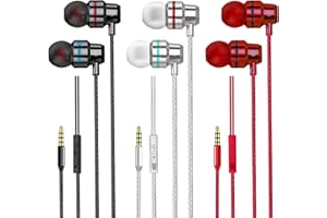 3 Pack Earbuds Wired, in-Ear Headphones Wired Earbuds with Microphone, Noise Isolating Lightweight Earphones, 3.5mm Earphones