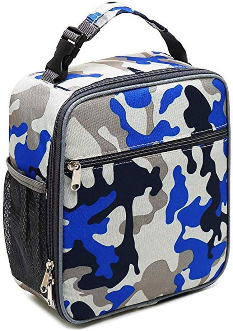 IWTTWY Insulated Lunch Bag Camo Cooler Bag Portable Carrying Lunch Box Bag for Boys Girls Women Men to School Office Outdoor (Camo Blue)
