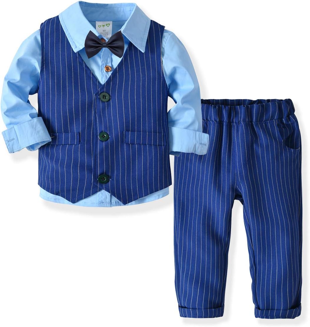 ZOEREA Kids Boys Clothing Suits 4Pcs Tweed Waistcoat + Shirt + Pants + Bowtie Gentleman Wedding Party Baby Boys Formal Clothes Sets