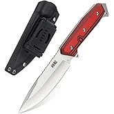 KHU D2 Steel Fixed Blade Hunting Knife - Full Tang Survival Knife with Kydex Sheath, Bushcraft Camping Knife for Outdoor Fish