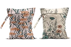 Hanamiya Na 2Pcs Flower Print Wet Bags, Wet Dry Bag Reusable Zipper Pouch for Swimsuit, Diapers, Travel, Pool, Beach, Dirty Yoga Gym Clothes, Toiletries, Waterproof Birthday Christmas Gifts