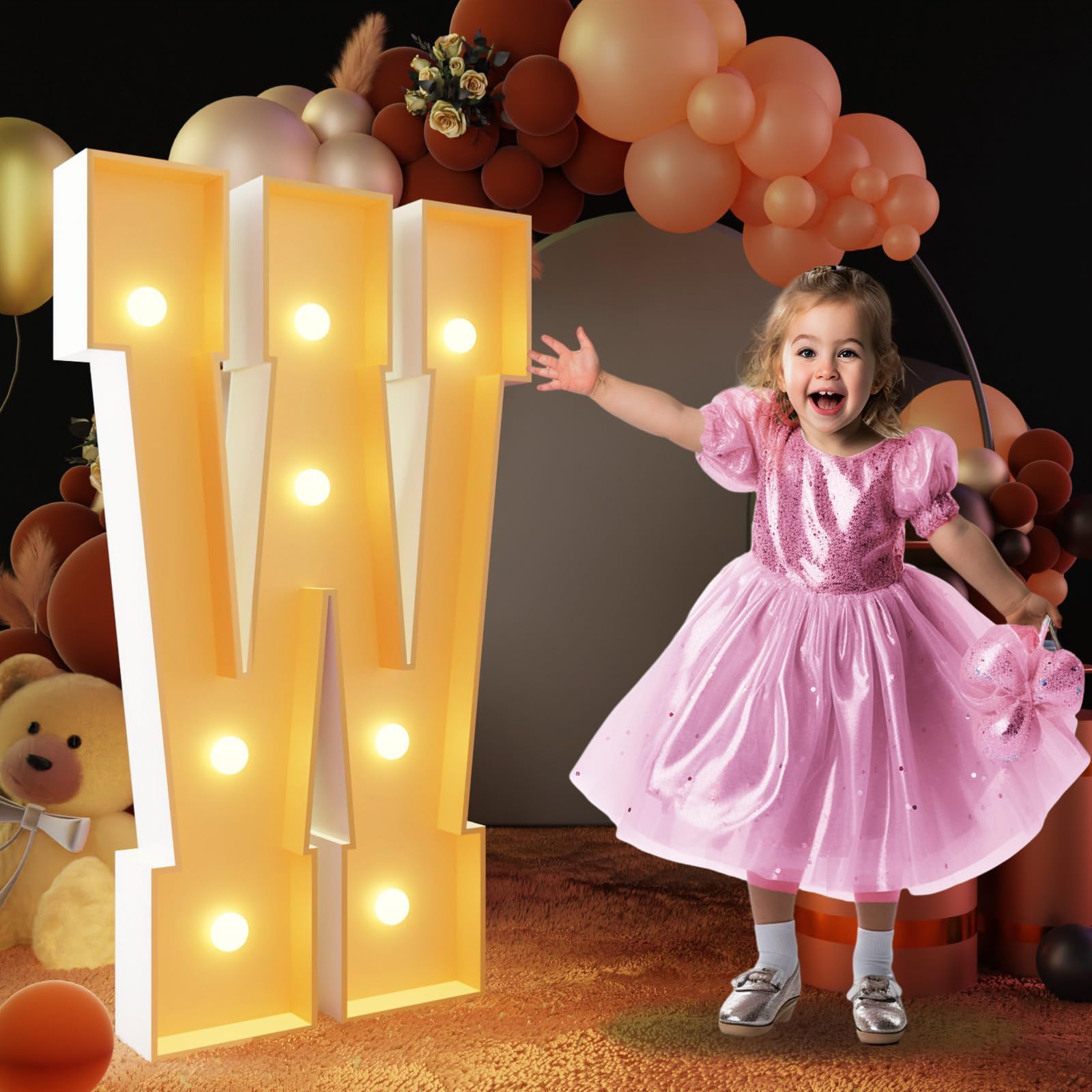 Photo 1 of imprsv 3FT Block Marquee Letters Light Up Letters for Birthday Baby Shower Party Backdrop Decor, Large Light Up W for Wedding Decorations Engagement Party Decorations