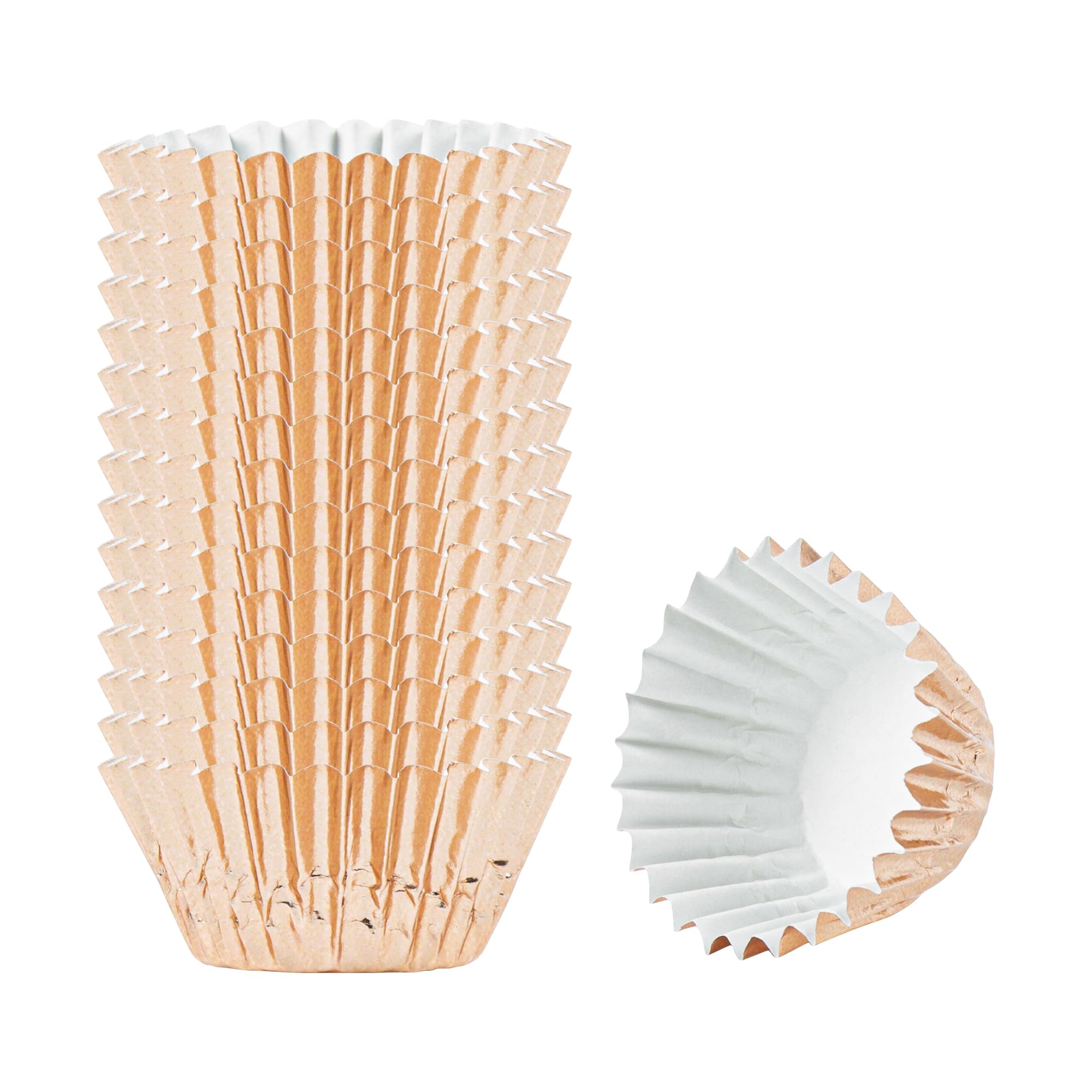 Rose Gold Baking Cups - Foil Coated Baking Cups - Mini Baking Cups 1.2 Inch, 0.4 Ounce - 200ct Box - Restaurantware